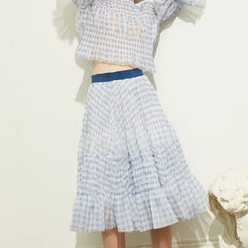 2-layer Plaid Mesh Skirt wool skirt warm