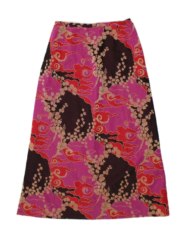 VINTAGE Womens Maxi Skirt W30 Medium Pink Floral tiered skirt playful