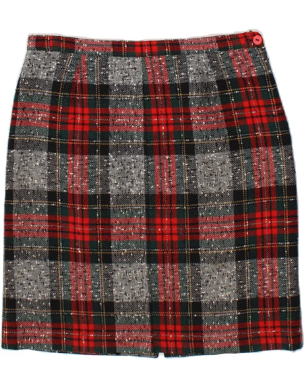 VINTAGE Womens Pencil Skirt W30 Medium  Red Plaid pleated skirt texture