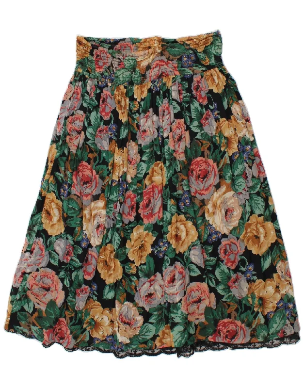 VINTAGE Womens Pleated A-Line Skirt Medium W30  Multicoloured Floral leather skirt bold