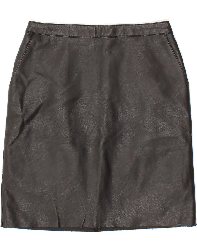 WAREHOUSE Womens Leather Skirt UK 8 Small W26 Brown Leather silk skirt lustrous