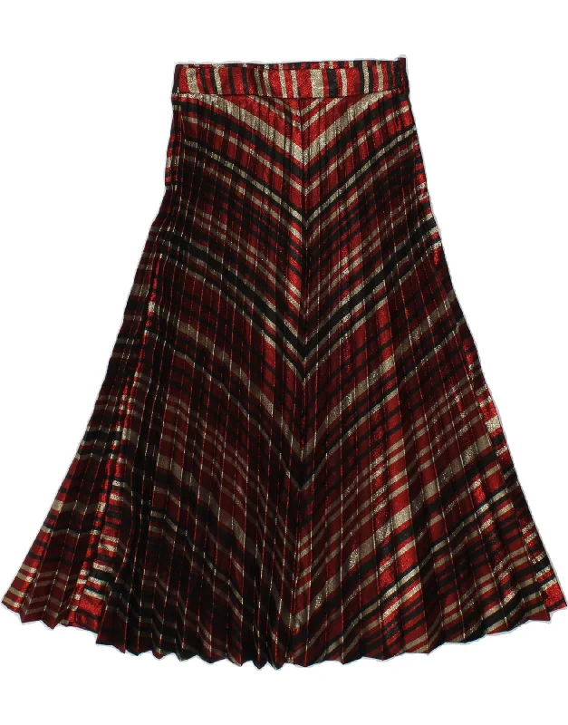 ZARA Womens Knife Pleated Skirt Small W24  Red Striped Polyester floral skirt print