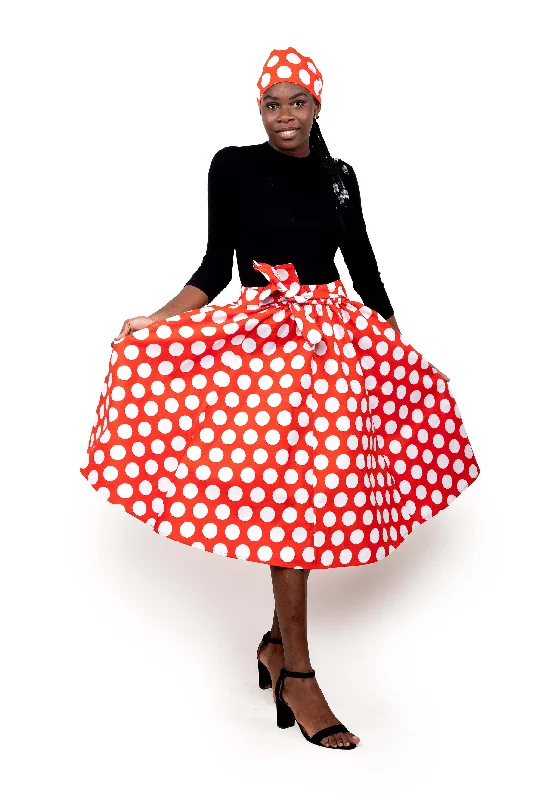 Orange Polka Dots Midi Skirt high slit skirt