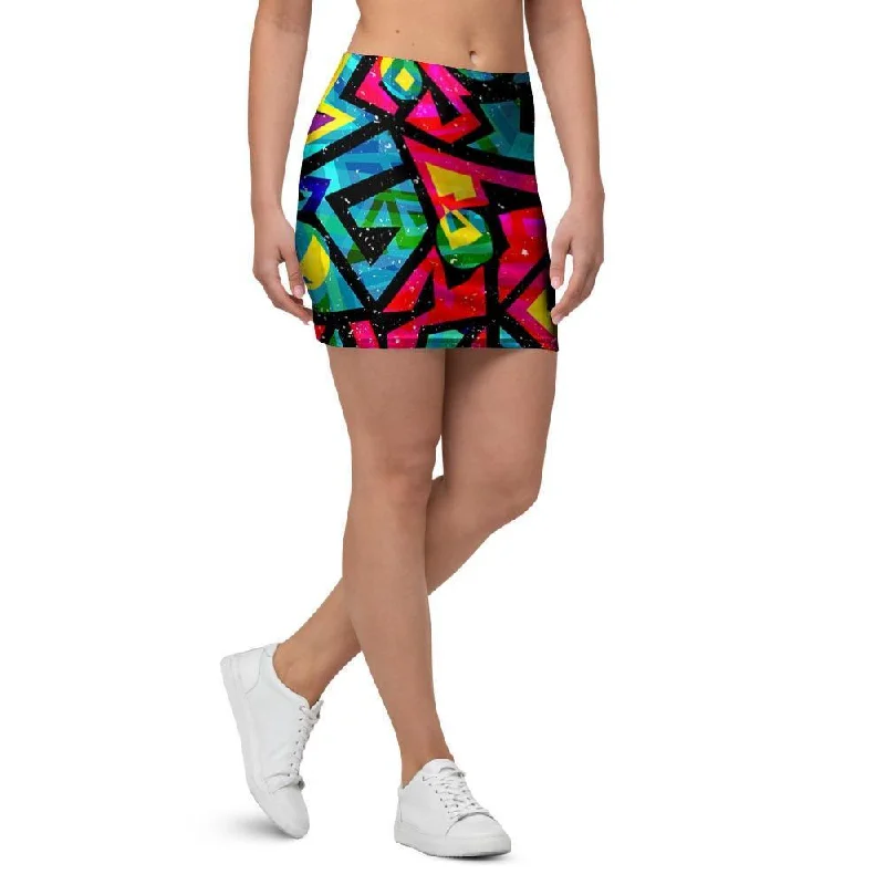 Psychedelic Geometric Print Mini Skirt linen skirt natural