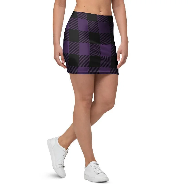 Purple Buffalo Plaid Mini Skirt belted skirt waist