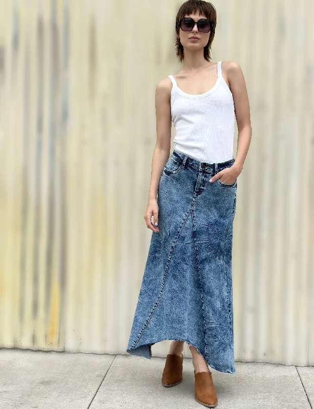 Selma Pieced Denim Maxi Skirt cotton skirt soft